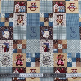 Tela de algodón estilo patchwork de color azul