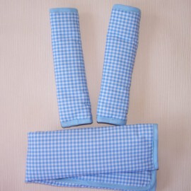Funda para la barra + cubrecinturones ,tela de cuadros Vichy de color azul