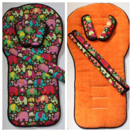 Conjunto a juego para  "Emmaljunga" , elefantes color marrón ,naranja