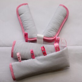 Funda para la barra + cubrecinturones ,cuadros Vichy color rosa