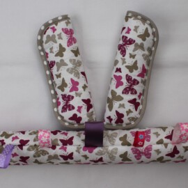 Funda para la barra + cubrecinturones , mariposas color rosa/gris