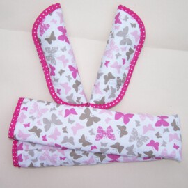 Funda para la barra + cubrecinturones ,mariposas de color rosa y gris