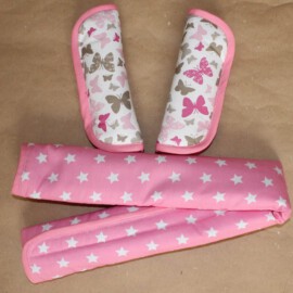 Funda para la barra + cubrecinturones ,mariposas de color rosa/gris