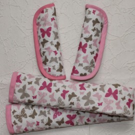 Funda para la barra + cubrecinturones ,mariposas de color rosa