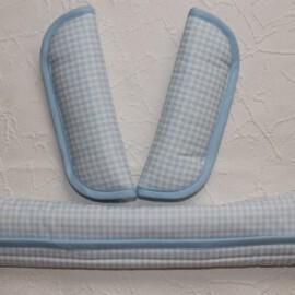 Funda para la barra + cubrecinturones ,cuadros Vichy de color azul/blanco