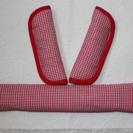 Funda para la barra + cubrecinturones ,cuadros Vichy de color rojo