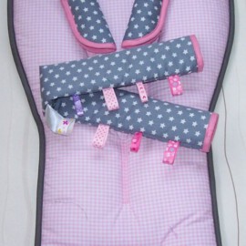 Conjunto a juego para  "Bugaboo", cuadros Vichy de color rosa/ estrellas gris