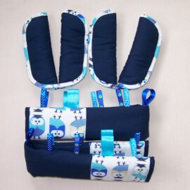 2 Fundas para las barras +2 pares de cubrecinturones , dibujos de búhos de color azul marino