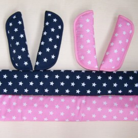 2 Fundas para las barras +2 pares de cubrecinturones , Estrellas de color azul marino,rosa
