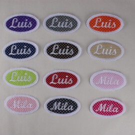 Oval patch with embroidered name