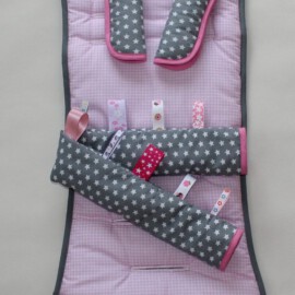 Conjunto a juego para  "Baby Jogger", cuadros Vichy de color rosa/gris