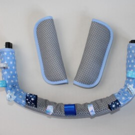 Funda para la barra + cubrecinturones , estrellas,lunares sobre fondo azul /gris