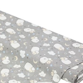 Tela gris con dibujos de ovejas