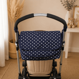 Bolso para Carritos de Bebés , lunares sobre fondo azul marino