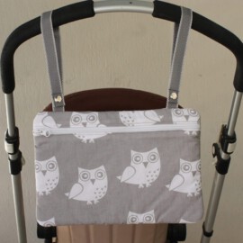 Bolso para carritos de bebés  ,tela gris con dibujos de búhos