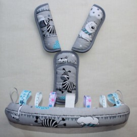 Funda para la barra , cubrecinturones y almohadilla , color gris con animales