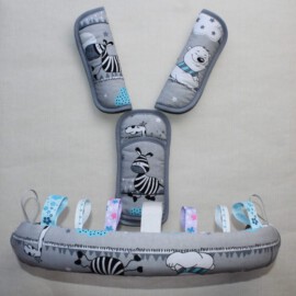 Funda para la barra , cubrecinturones y almohadilla , color gris con animales