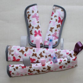 Funda para la barra + cubrecinturones ,mariposas de color rosa ,gris