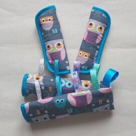 Funda para la barra + cubrecinturones , gris con dibujos de búhos