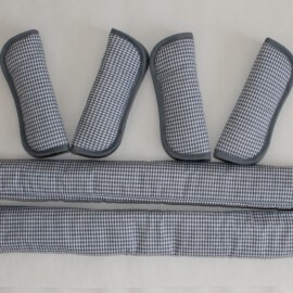 2 Fundas para las barras +2 pares de cubrecinturones , cuadros Vichy de color gris