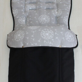 Saco para silla de paseo "Joie" ,Tela impermeable  de color negro/Tela color gris , estampada con dientes de leon