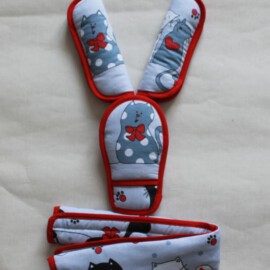 Funda para la barra , cubrecinturones y almohadilla , gris con dibujos de gatos