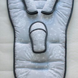 Conjunto a juego para  " Quinny ", Tela color gris , estampada con dientes de leon