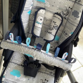 Conjunto a juego para "ABC Viper " , Tela de color gris con dibujos de animales