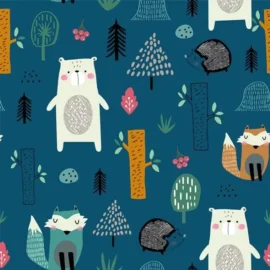 Tela impermeable de color azul ,Animales del Bosque