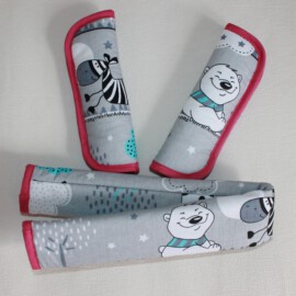 Funda para la barra + cubrecinturones ,animales sobre fondo gris/pink