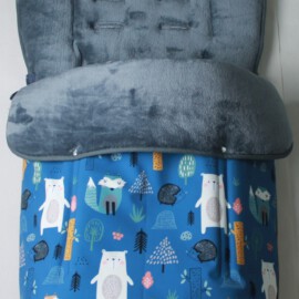 Saco para silla de paseo "Hauck" , Tela impermeable de color azul ,Animales del Bosque