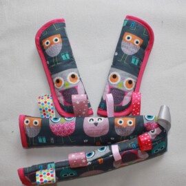 Funda para la barra + cubrecinturones , gris/pink  con dibujos de búhos ,