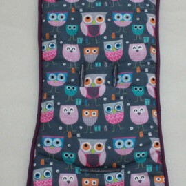 Colchoneta para  "Baby Jogger", gris/pink con dibujos de búhos ,