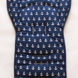 Colchoneta para "Emmaljunga , tela color azul oscuro  con anclas