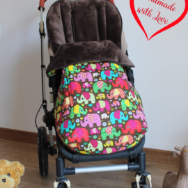 Saco para silla de paseo "Cybex " ,Tela marron con dibujos de elefantes