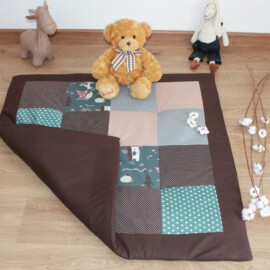 Manta de Patchwork para bebe marrón/petróleo