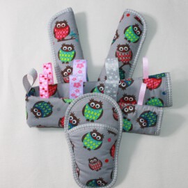Funda para la barra , cubrecinturones y almohadilla ,Tela gris con dibujos de búhos