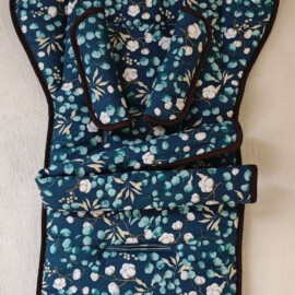 Conjunto a juego para "ABC Design " , Tela de Algodón «Eucalyptus» petróleo