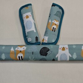 Funda para la barra + cubrecinturones ,animales sobre fondo mint
