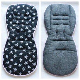 Colchoneta reversible para carrito Joie – Tela negra con calaveritas – Algodón y rizo